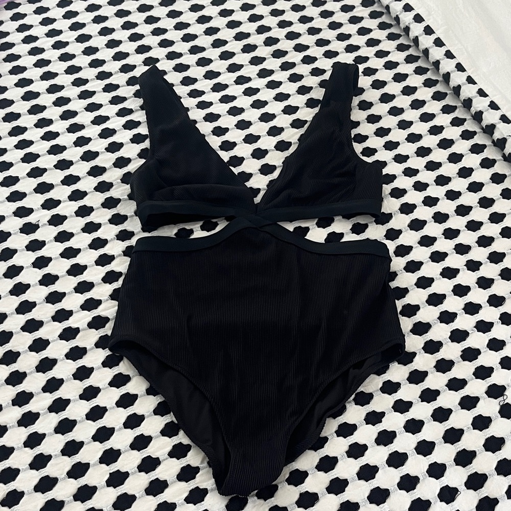 Aerie Ribbed Black Women Swim One Piece